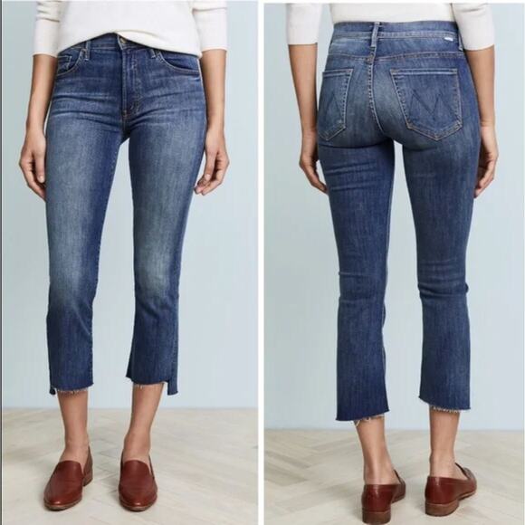 Mother Insider Crop Step Fray Jeans US 25 Not Rough Enough Blue Denim Raw Hem - Picture 1 of 14